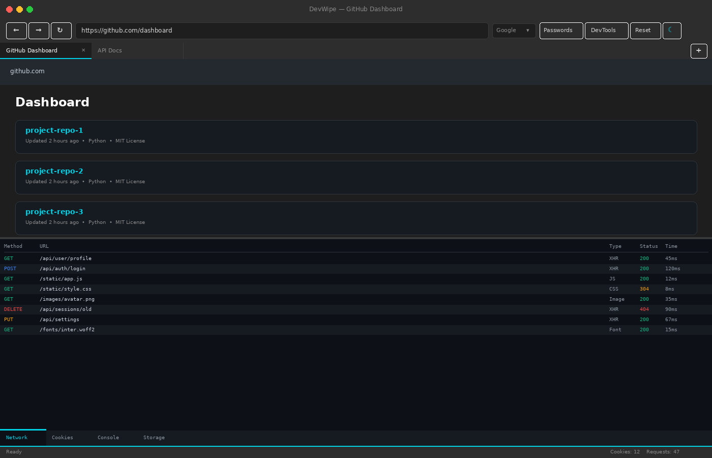 DevWipe Built-in DevTools