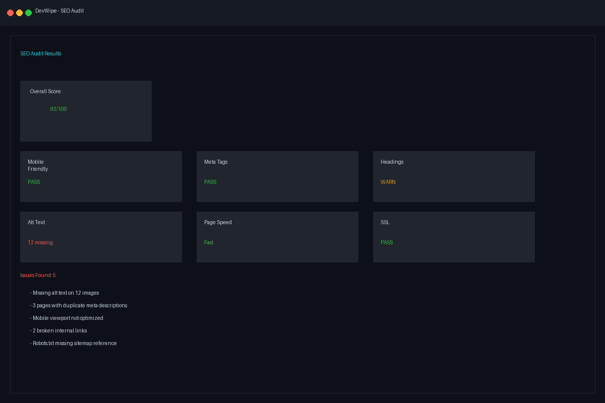 DevWipe SEO Audit Tool